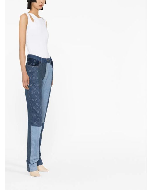 MARINE SERRE Blue Straight-Leg Patchwork Jeans