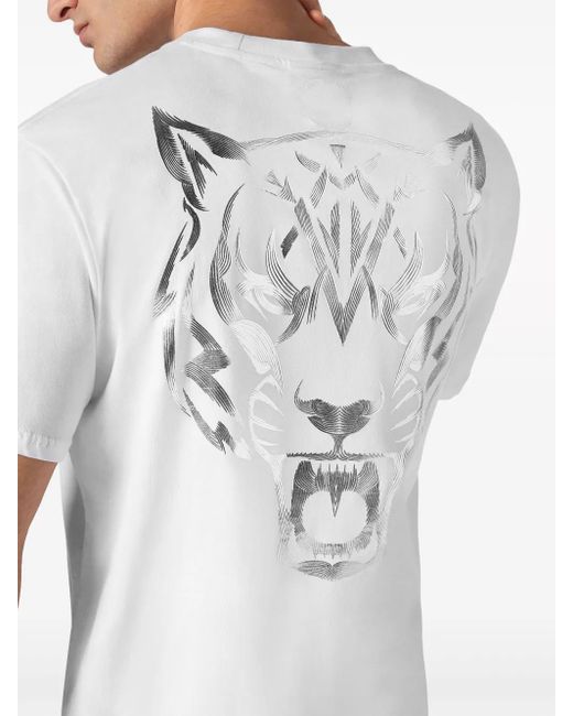 Philipp Plein White Logo-Print Cotton T-Shirt for men