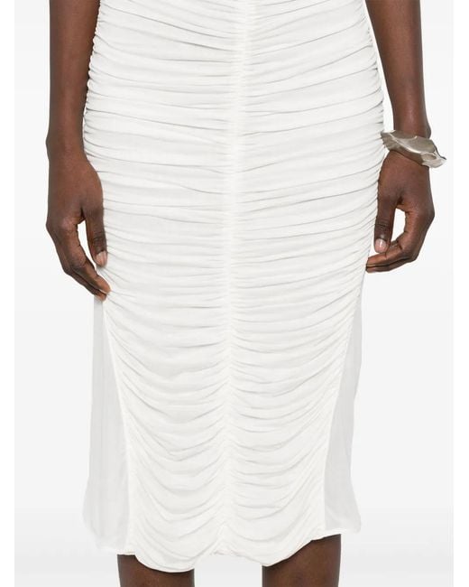 Mugler White Ruched Midi Dress
