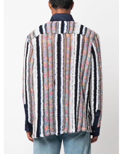 VITELLI Blue Striped Knit-Panel Shirt for men