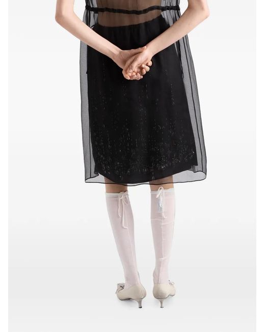 Prada Black Embroidered Silk Cigaline Dress