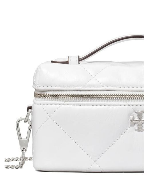Tory Burch White Kira Diamond-Quilt Distressed Vanity Case