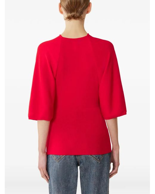 Lanvin Red Draped Three-Quarter-Sleeve Sweater