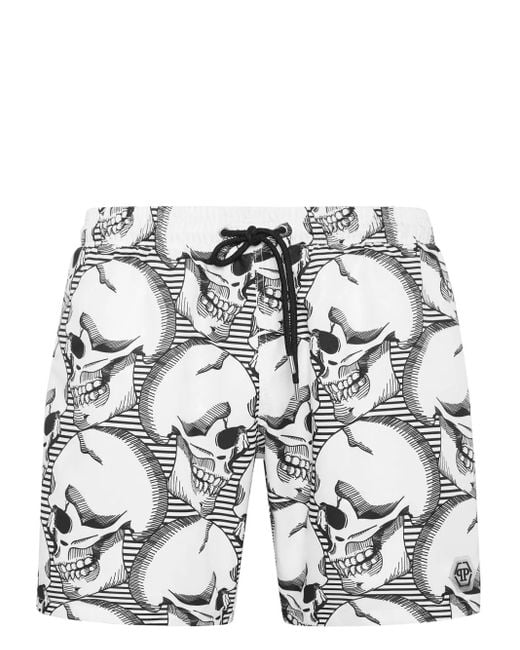 Philipp Plein Gray Skull-Print Swim Shorts for men