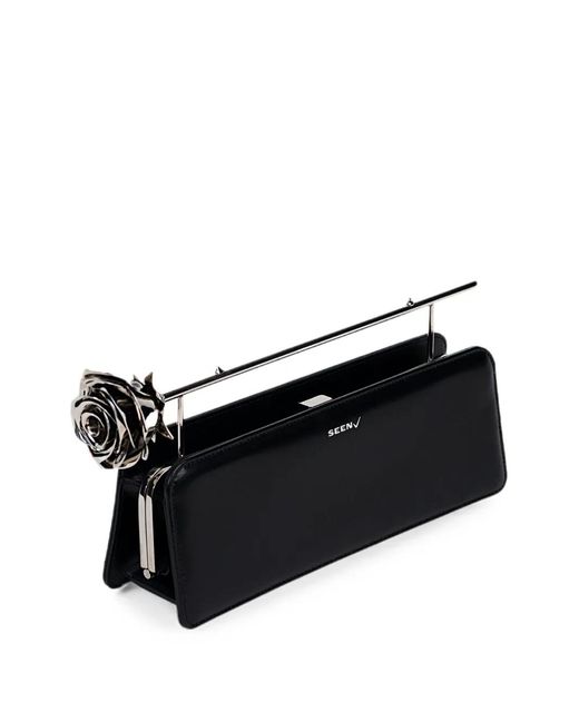 SEEN USERS Black Rose 11 Floral-Detail Clutch Bag