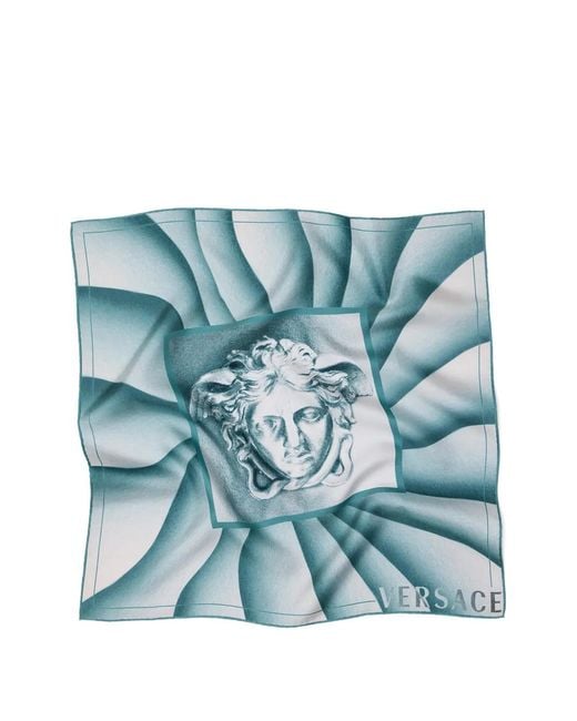 Versace Blue Printed Silk Twill Scarf 55 Cm