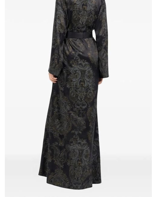 Roberto Cavalli Black Long-Sleeved Side-Slit Silk Dress