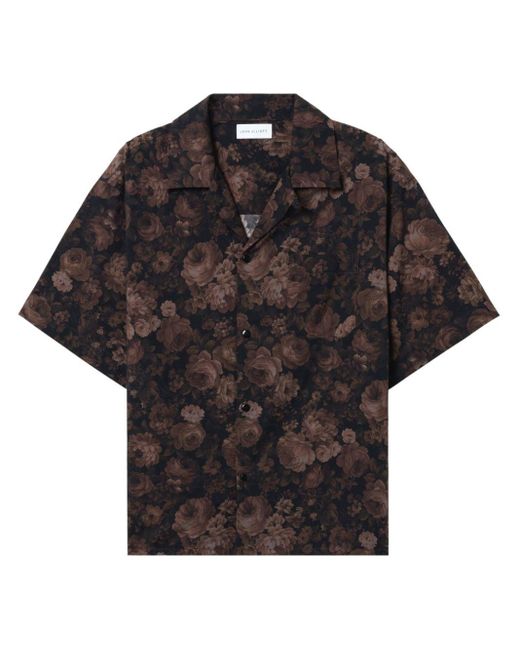 John Elliott Black Floral-print Button-up Shirt for men