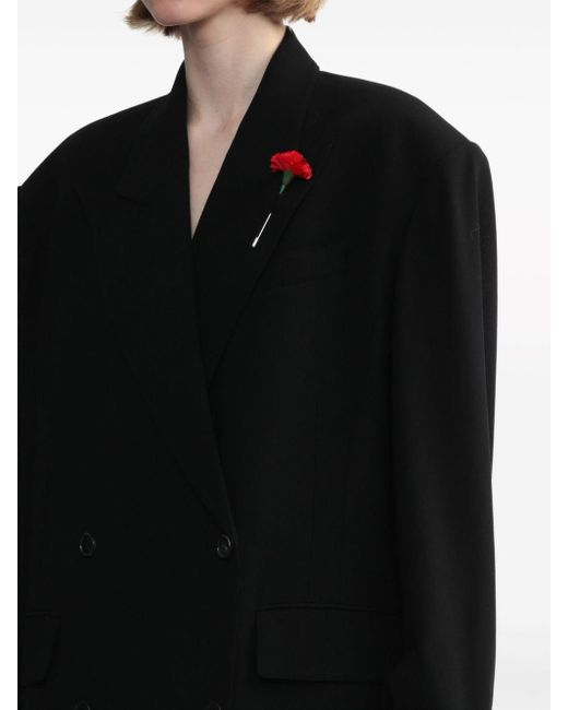 Pushbutton Black Double-breasted Wool Blazer
