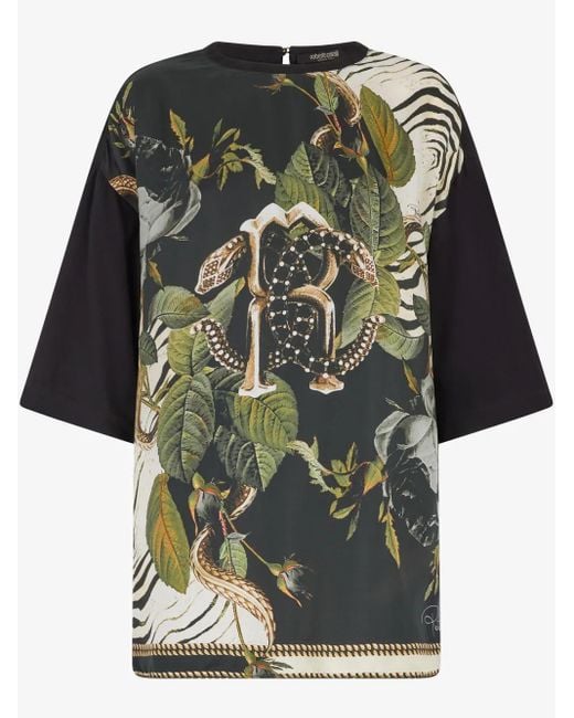 Roberto Cavalli Green Floral-Print T-Shirt