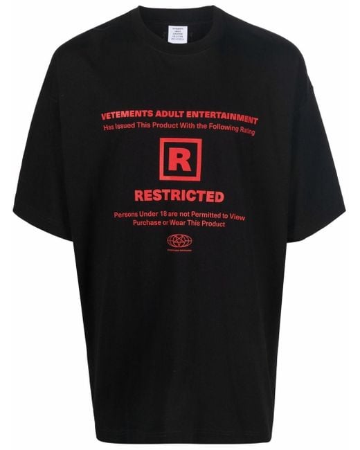 Vetements Black 18+ Restricted Graphic T-shirt for men