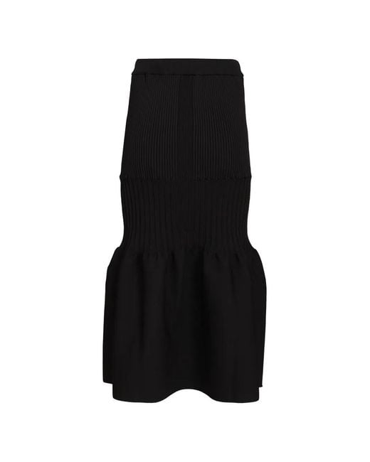 CFCL Black Ribbed-Knit Ruffled Midi Skirt