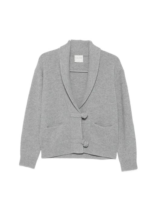 Forte_forte Gray Ribbed-Knit Shawl-Collar Cardigan