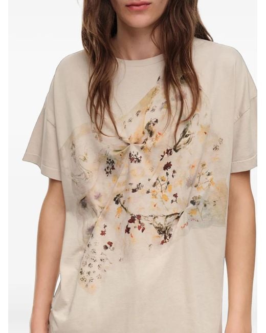 Bimba Y Lola Natural Floral-Print T-Shirt