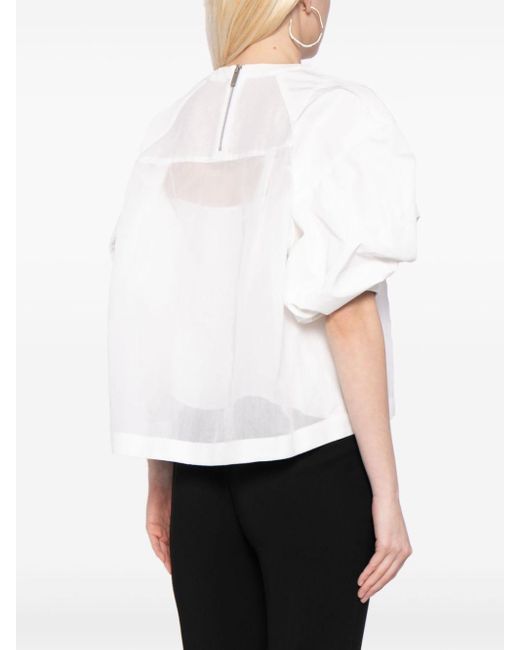 Sacai White Puff-sleeved Panelled Blouse