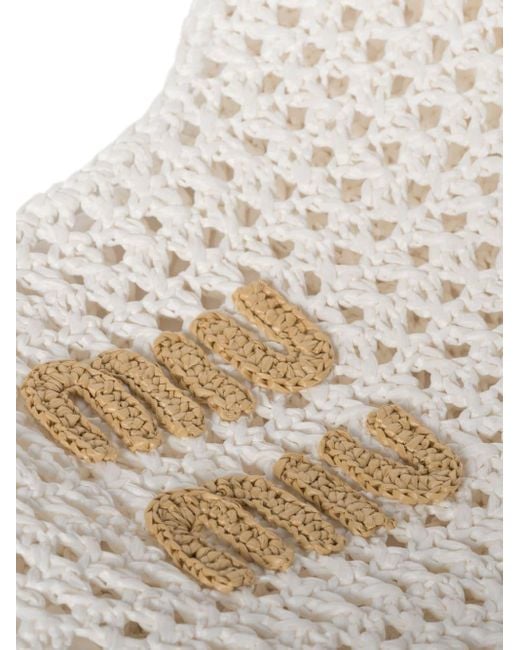 Miu Miu White Logo Crochet Tote Bag - Women's - Fabric