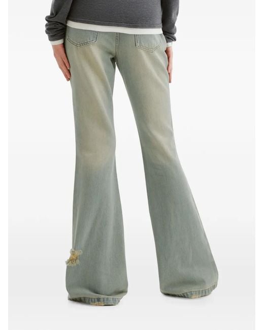 Markgong Green Stud-Embellished Distressed Flared Jeans
