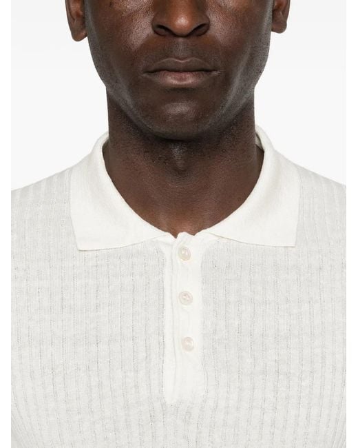 Gran Sasso White Ribbed Polo Shirt for men
