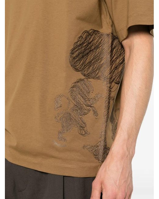 Corneliani Brown Tree-Embroidered T-Shirt for men