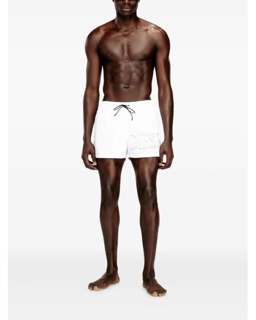 DIESEL White Mid-Length Swim Shorts With Outline Logo for men