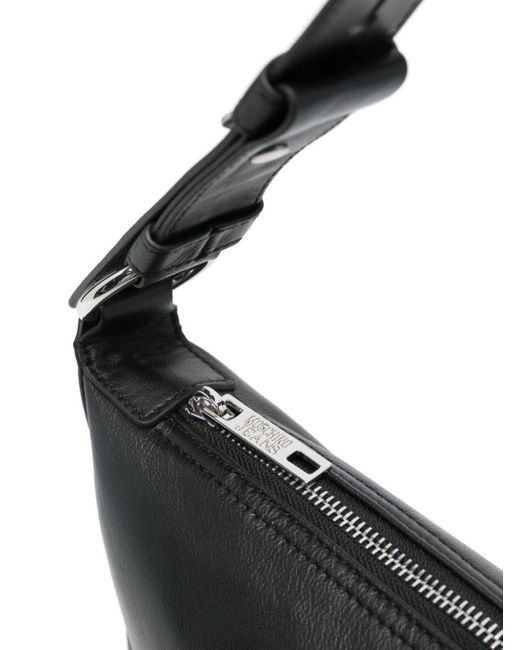 Moschino Jeans Black Logo Appliqué Leather Shoulder Bag
