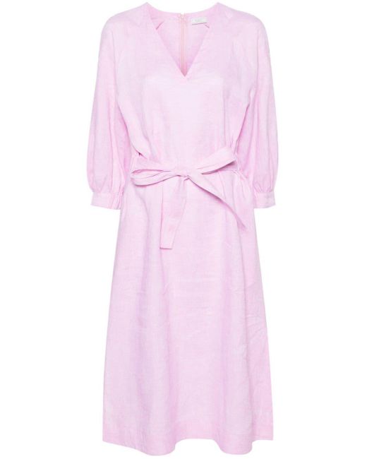 Peserico Pink Bead-detail Linen Belted Dress