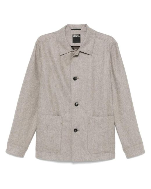 Zegna White Alpe Wool Cupro Button-Up Shirt Jacket for men