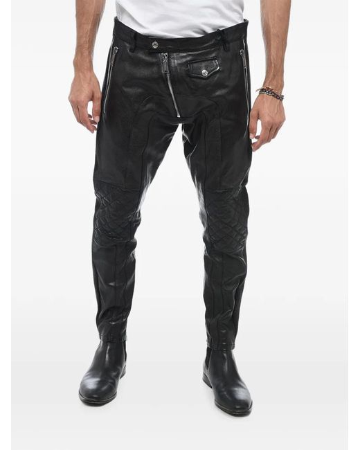 DSquared² Black Quilted-Detail Biker Trousers for men