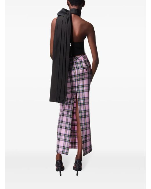 Area Pink Checked Wool Midi Skirt