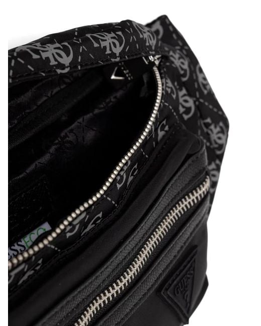 Guess Black Monogram-Print Logo-Patch Belt Bag for men
