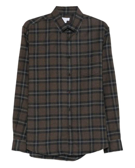Sunspel Black Checked Shirt for men