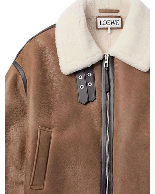 Loewe Brown Shearling Leather-Trimmed Jacket for men