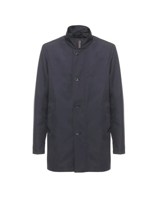 Herno Blue High-Neck Button-Fastening Coat for men