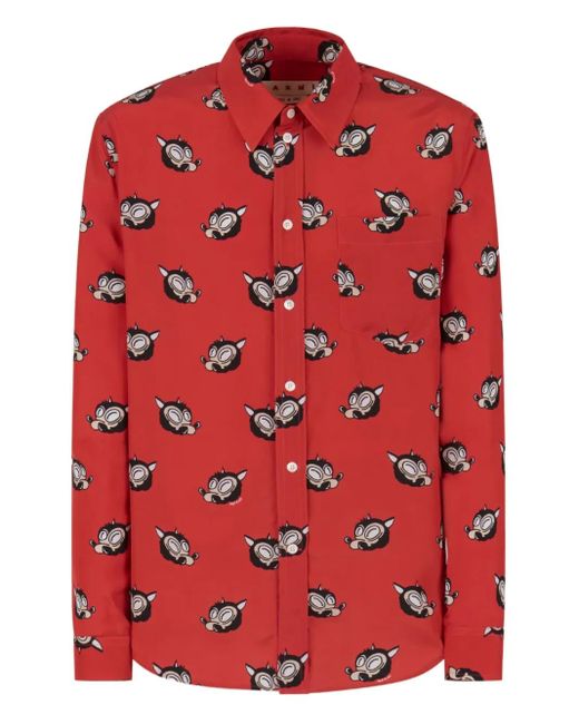 Marni Red Chemise À Imprimé Wolves for men