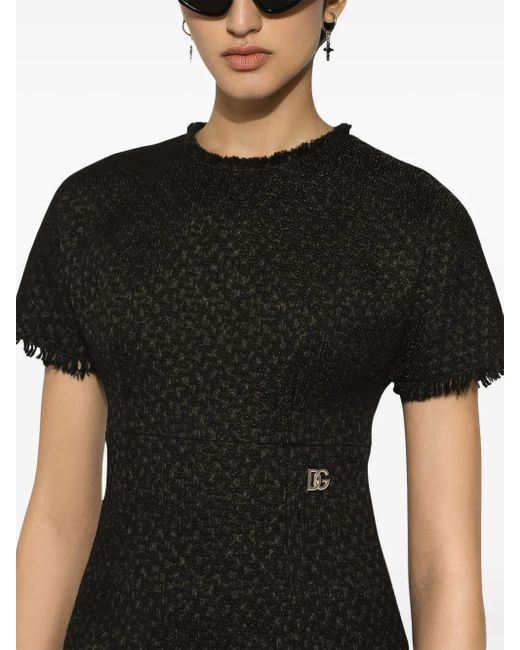 Dolce & Gabbana Black Appliqué Logo Bouclé Mini Dress