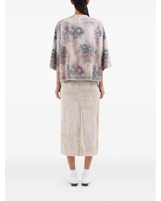 Pierre Louis Mascia White Adanastr Dolman-Sleeve Floral Short-Sleeve Shirt