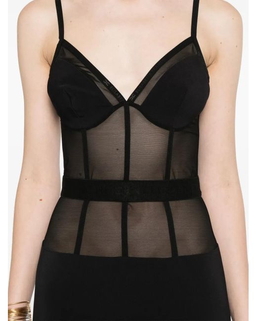 Elisabetta Franchi Black Crepe Tulle Midi Dress