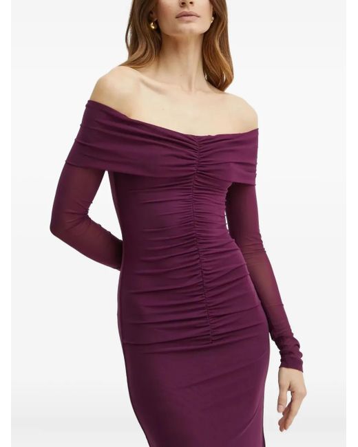 Bardot Purple Off-Shoulder Ruched Maxi Dress