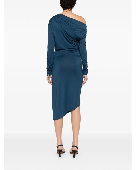 Patrizia Pepe Blue Asymmetric-Neck Midi Dress