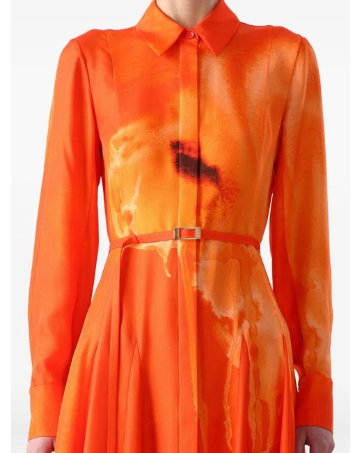 Jason Wu Orange Floral-Print Midi Shirt Dress