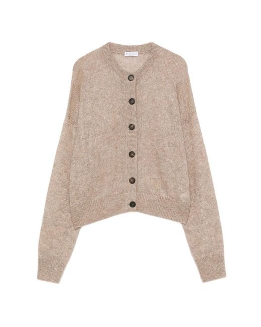Brunello Cucinelli Natural Cardigan En Maille À Effet De Transparence