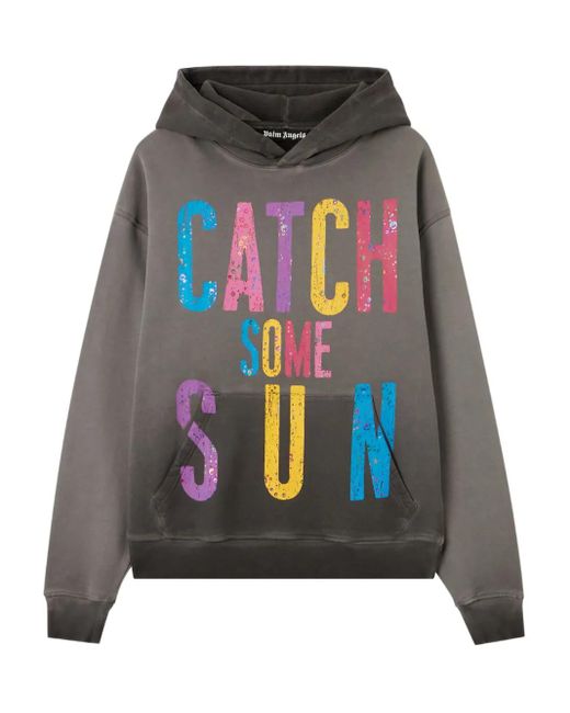 Palm Angels Gray Graphic-Print Cotton Hoodie for men
