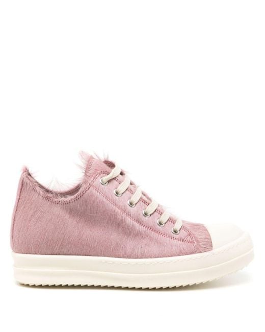 Rick Owens Pink Faux-fur Lace-up Sneakers