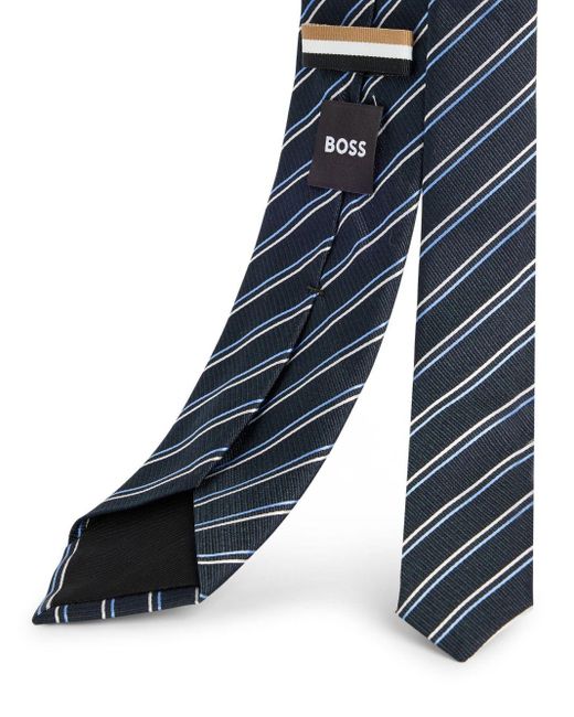 Cravate en soie à rayures Boss pour homme en coloris Blue