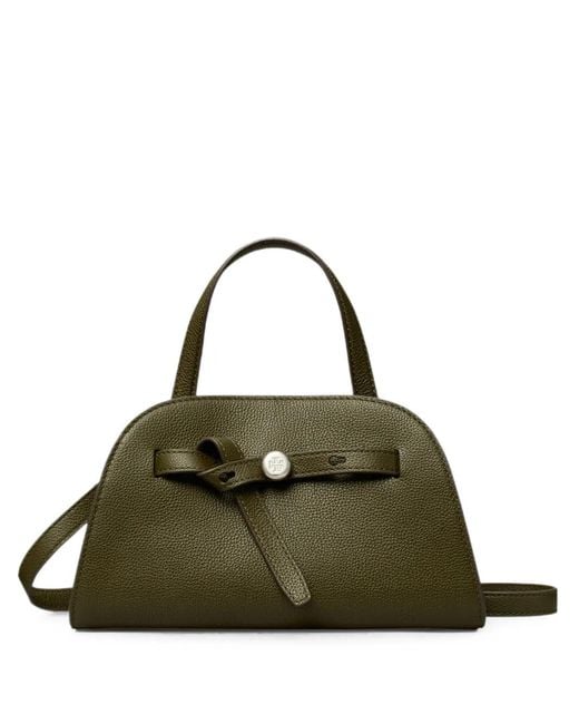 Tory Burch Green Logo-Plaque Grained-Leather Tote Bag