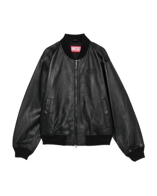 DIESEL Black L-Ilyan-Rb Ribbed Leather Jacket