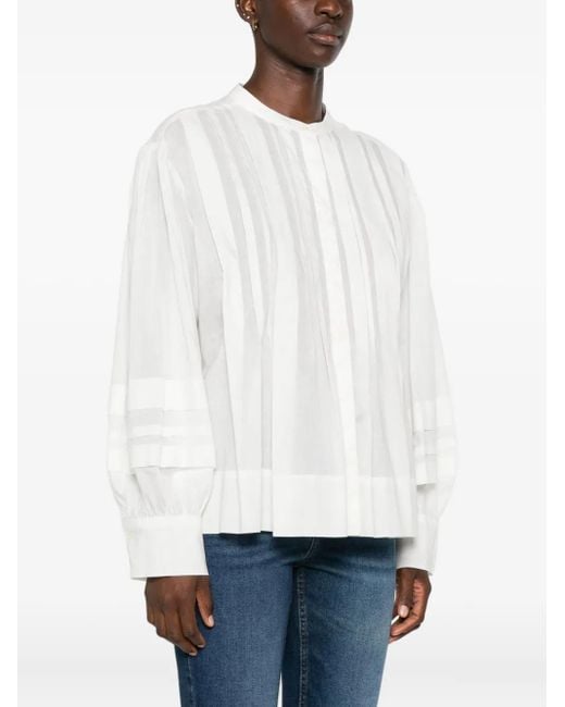 Marc O' Polo White Pleated Button-Up Blouse