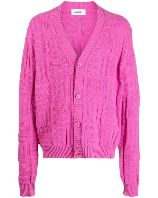 Ambush Pink Monogram-Pattern Knit Cardigan for men