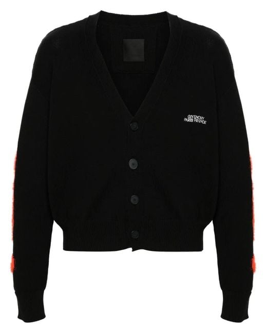 Givenchy Black Flame-Intarsia Logo-Embroidered Cardigan for men