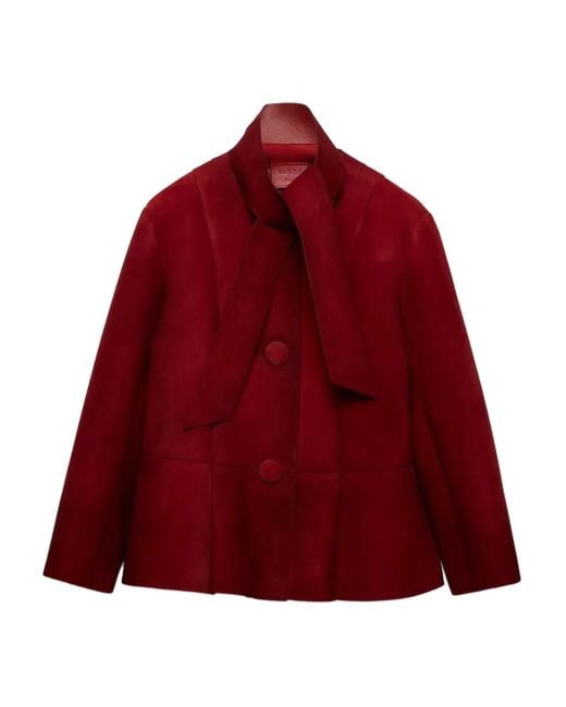 Prada Red Bow-Detail Buttoned Jacket